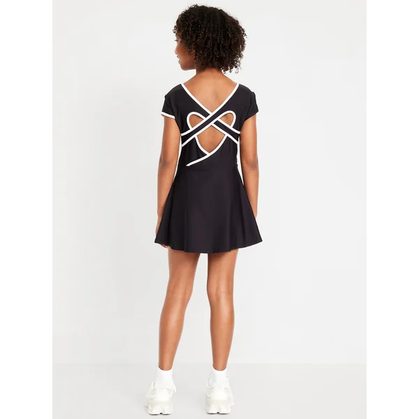 PowerSoft Heart-Shaped Back Athletic Dress for Girls - Black Jack