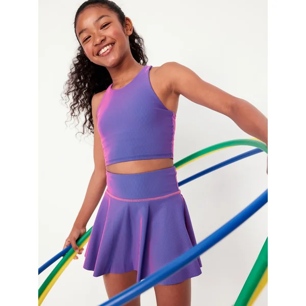 PowerSoft Longline Ribbed Sports Bra for Girls - Blue/Pink