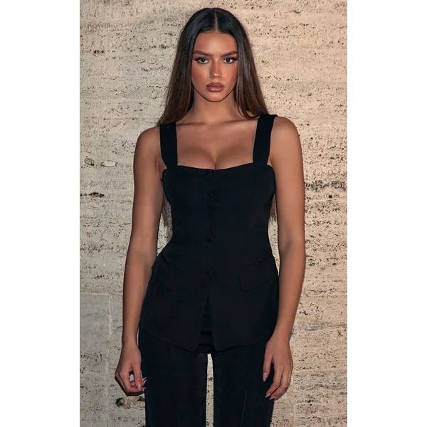 Premium Black Button Detail Corset Vest