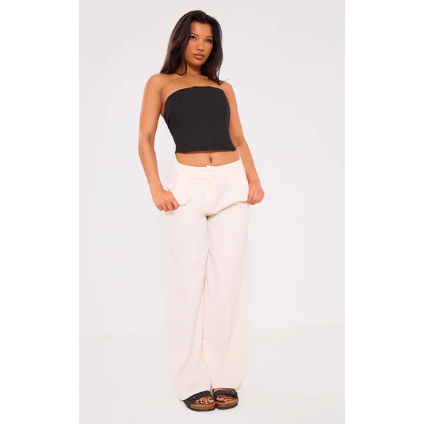Premium Cream Pleat Front Straight Leg Tailored Pants