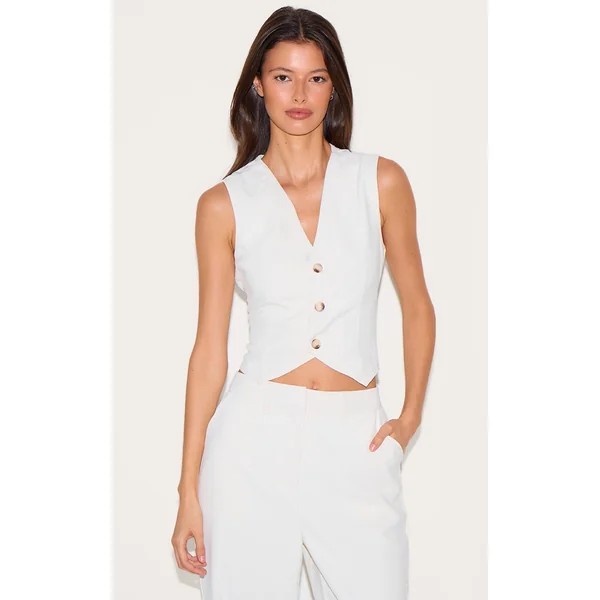 Premium Cream Textured Tailored Seam Detail Vest