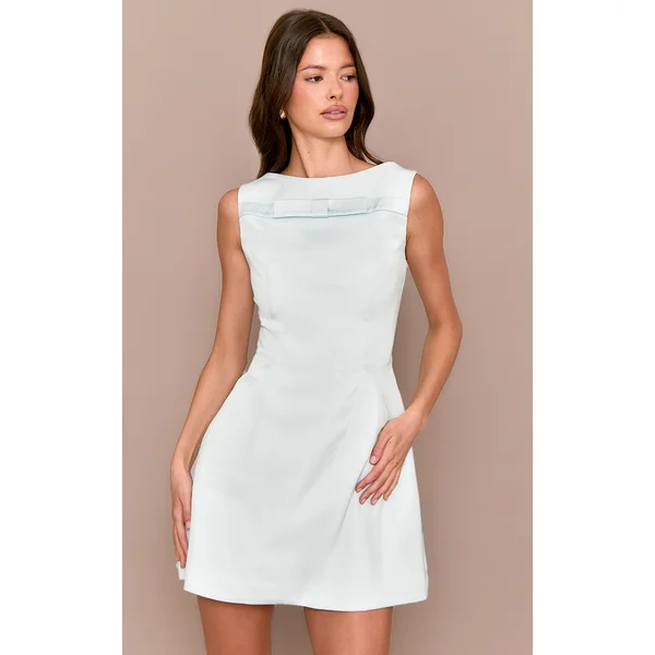 Premium Iced Mint Tailored Bow Detail A-line Dress