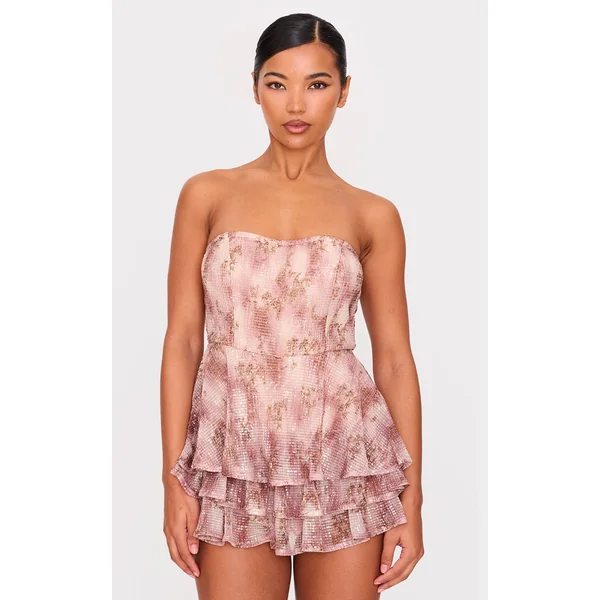 Premium Pink Floral Print Embellished Bandeau Rara Romper