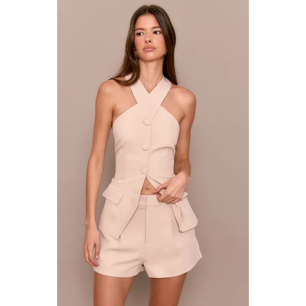 Premium Sand Tailored Pleated Shorts