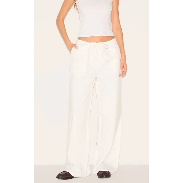 Premium White Linen Drawstring Straight Leg Pants