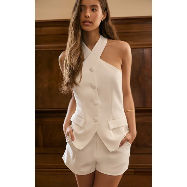 Premium White Tailored Halterneck Vest