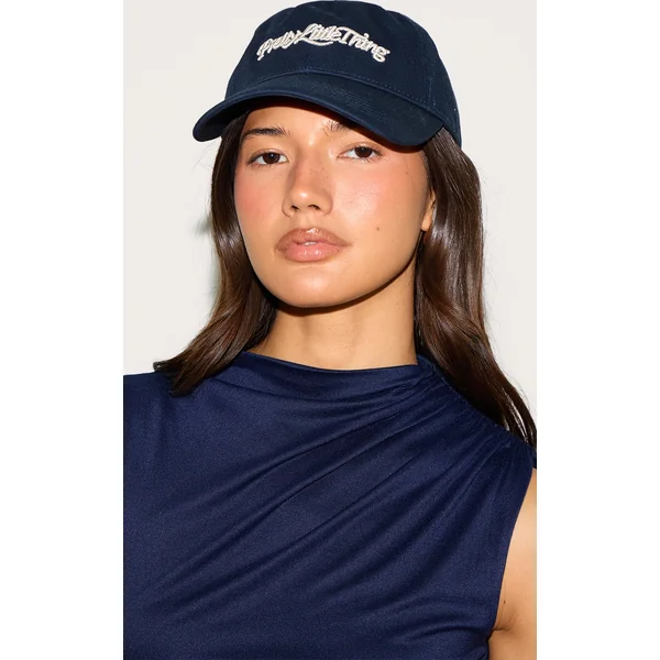 Pretty Little Thing Cream Embroidered Navy Cap