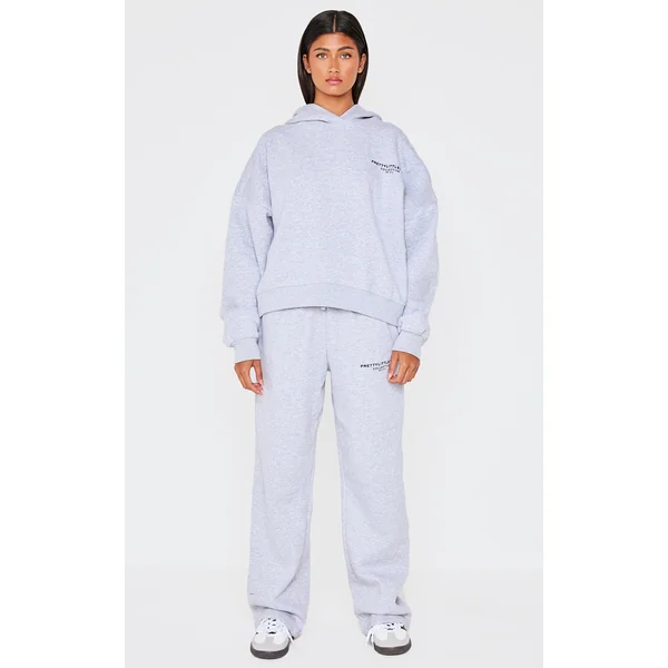 PRETTYLITTLETHING Ash Grey Collective Printed Wide Leg Sweatpants