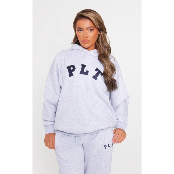PRETTYLITTLETHING Ash Grey Logo Oversized Hoodie