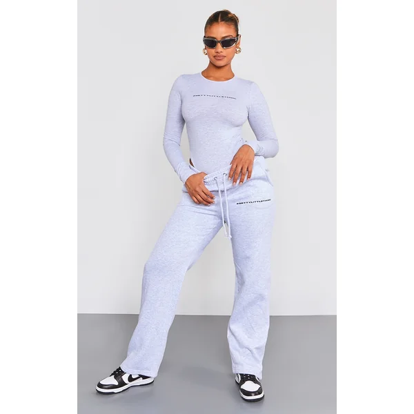 PRETTYLITTLETHING Ash Grey Logo Straight Leg Sweatpants