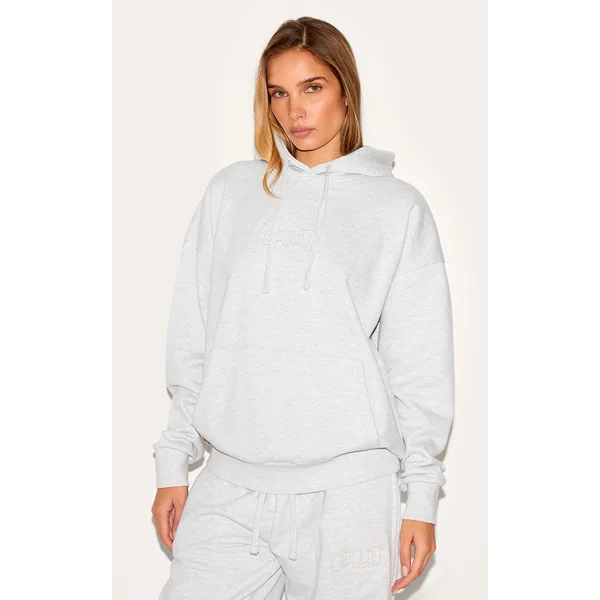 PRETTYLITTLETHING Ash Grey Premium Embossed Oversized Hoodie