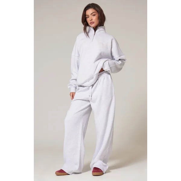 PRETTYLITTLETHING Ash Grey Premium Embroidered Oversized Wide Leg Sweatpants