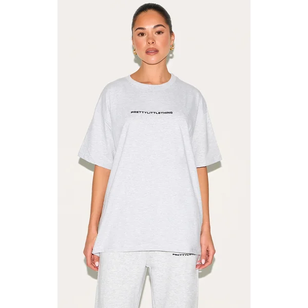 PRETTYLITTLETHING Ash Grey Print Oversize T Shirt