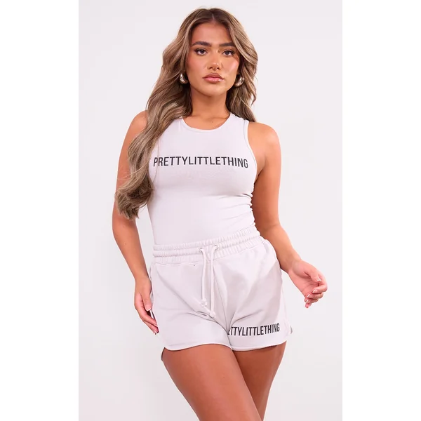 PRETTYLITTLETHING Ash Grey Washed Racer Bodysuit
