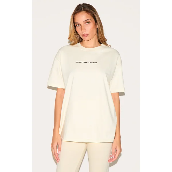 PRETTYLITTLETHING Beige Printed Oversized T-shirt