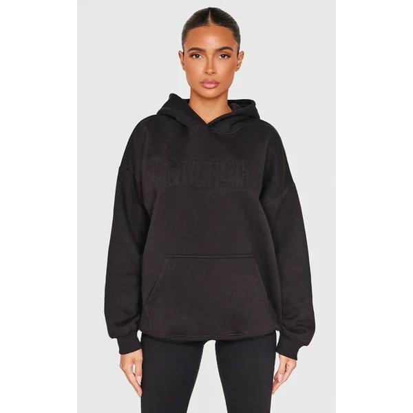 PRETTYLITTLETHING Black Applique Oversized Hoodie