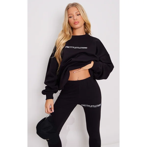 PRETTYLITTLETHING Black Logo Oversized Sweatshirt