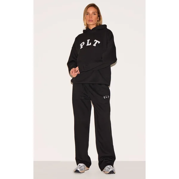 PRETTYLITTLETHING Black Logo Print Oversized Wide Leg Sweatpants