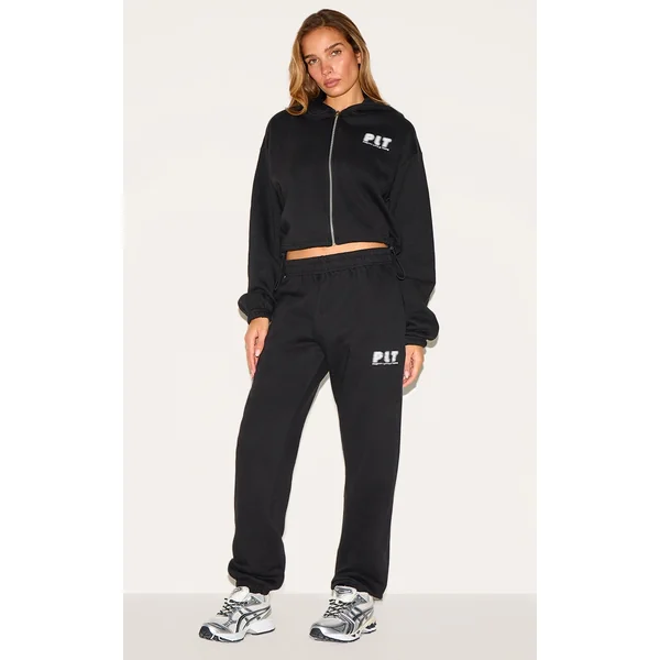 PRETTYLITTLETHING Black Oversized Cuffed Sweatpants