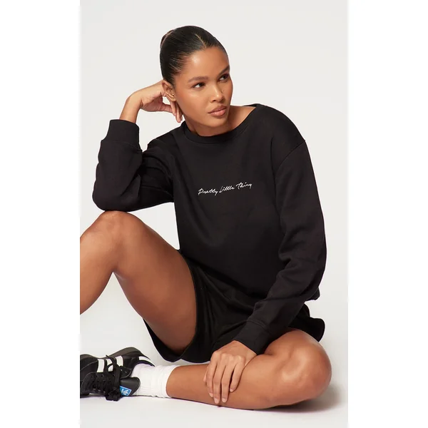 PRETTYLITTLETHING Black Oversized Sweatshirt