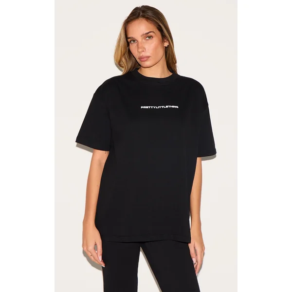 PRETTYLITTLETHING Black Print Oversize T Shirt