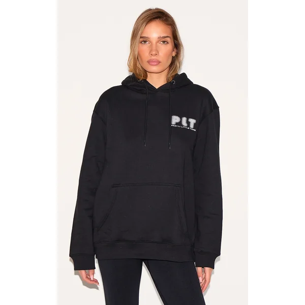 PRETTYLITTLETHING Black Printed Oversized Hoodie