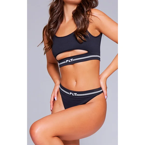 PRETTYLITTLETHING Black Seamless Rib Cut Out Bralette