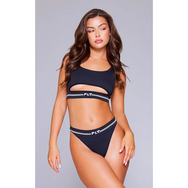 PRETTYLITTLETHING Black Seamless Ribbed Thong