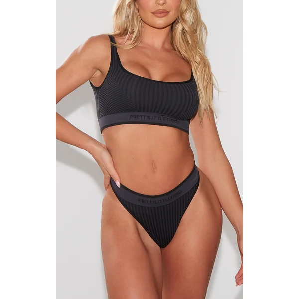 PRETTYLITTLETHING Black Seamless Stripe Thong
