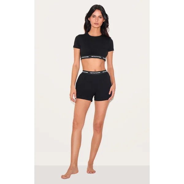 PRETTYLITTLETHING Black Tape PJ Shorts