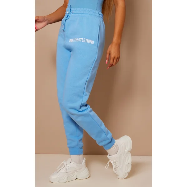 PRETTYLITTLETHING Bright Blue Logo High Waisted Cuffed Sweatpant
