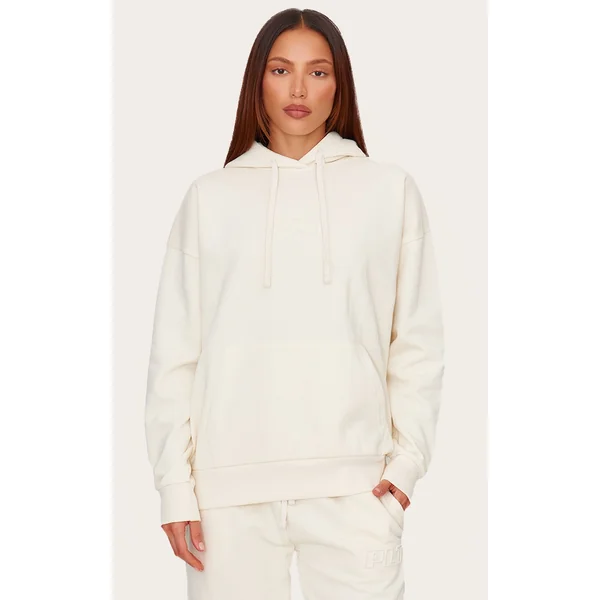PRETTYLITTLETHING Cream Premium Embossed Oversized Hoodie