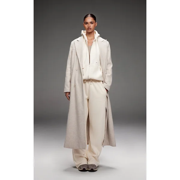 PRETTYLITTLETHING Cream Premium Embroidered Oversized Wide Leg Sweatpants