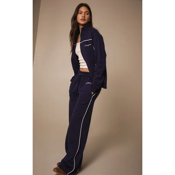 PRETTYLITTLETHING Dark Blue Contrast Piping Detail Straight Leg Sweatpants