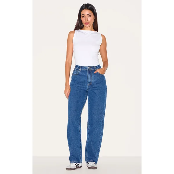 PRETTYLITTLETHING Dark Blue High Waist Boyfriend Jeans