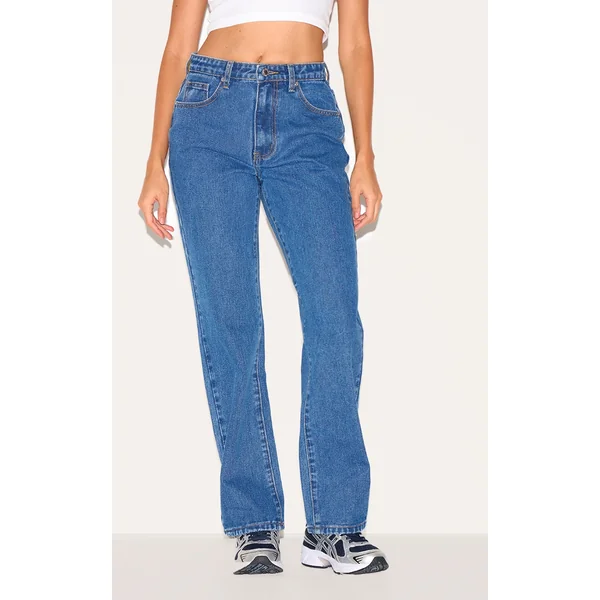 PRETTYLITTLETHING Dark Blue High Waist Straight Leg Jeans