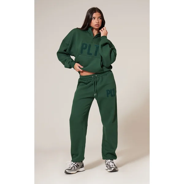 PRETTYLITTLETHING Forest Green Borg Applique Cuffed Sweatpants
