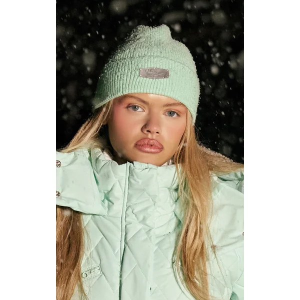 PRETTYLITTLETHING Green Ski Cable Knit Beanie