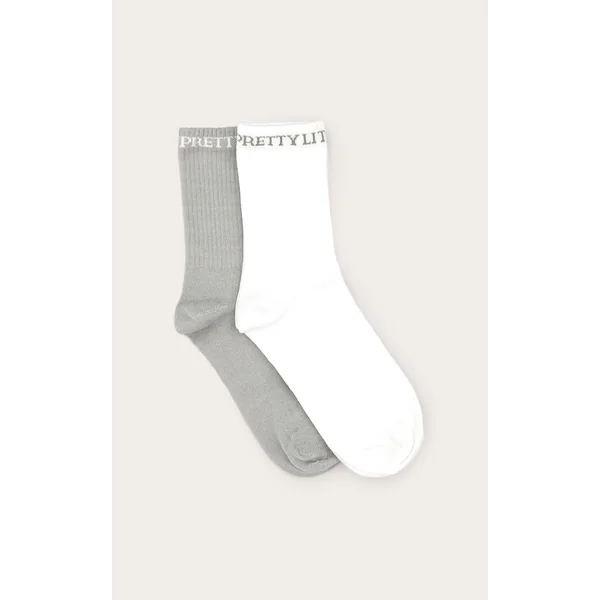 PRETTYLITTLETHING Grey Logo 2 Pack Socks