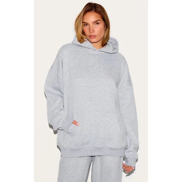 PRETTYLITTLETHING Grey Marl Applique Oversized Hoodie