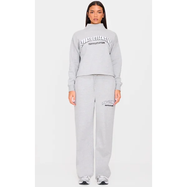 PRETTYLITTLETHING Grey Marl Borg Sports Essentials Wide Leg Sweatpants