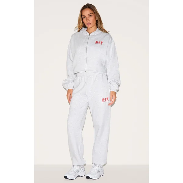 PRETTYLITTLETHING Grey Marl Oversized Cuffed Sweatpants