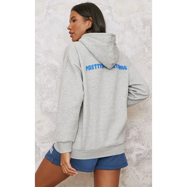 PRETTYLITTLETHING Grey Puff Back Print Hoodie