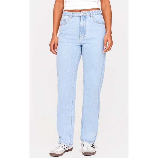 PRETTYLITTLETHING Light Blue Wash High Waist Straight Leg Jeans