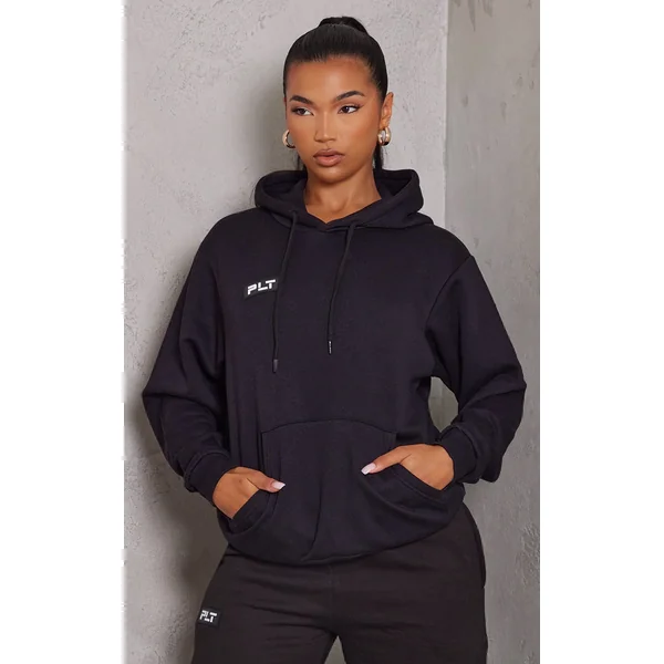 PRETTYLITTLETHING Logo Black Badge Detail Oversized Fit Hoodie