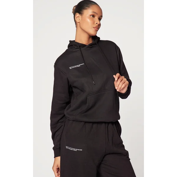 PRETTYLITTLETHING Logo Black Est 2012 Oversized Fit Hoodie