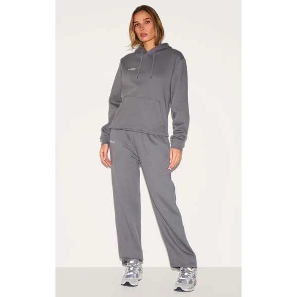 PRETTYLITTLETHING Logo Charcoal Grey Est 2012 Cuffed Sweatpants