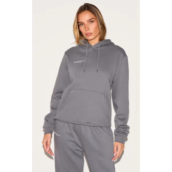 PRETTYLITTLETHING Logo Charcoal Grey Est 2012 Oversized Fit Hoodie