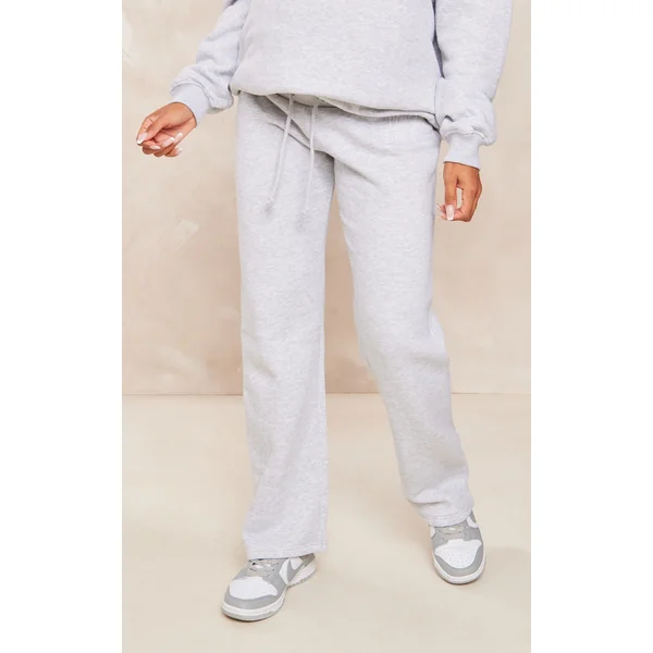PRETTYLITTLETHING Maternity Ash Grey Embroidered Wide Leg Sweatpants