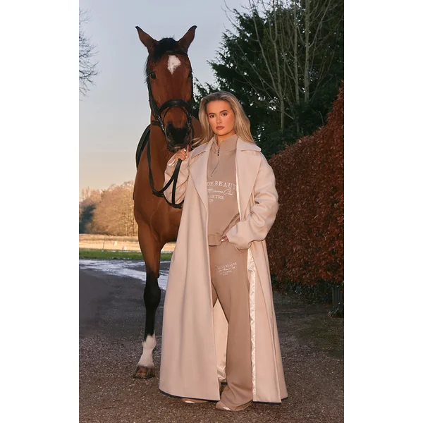 PRETTYLITTLETHING Mocha Logo Embroidered Wide Leg Sweatpants